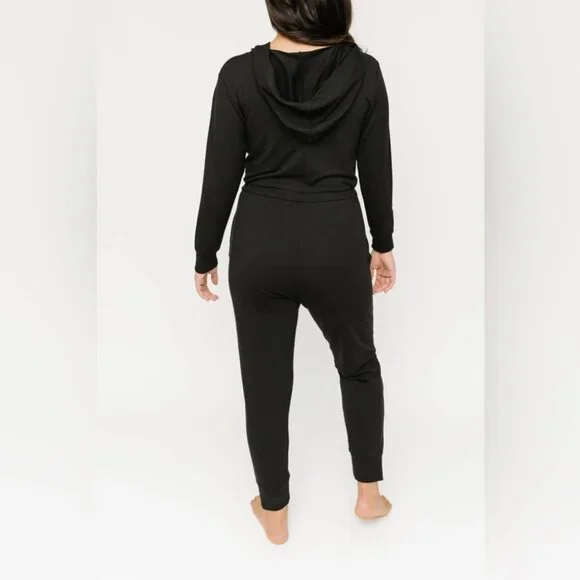 Smash + Tess Black Hooded Jilly Jogger Jumpsuit Size S Bamboo Lounge Casual Chic - Picture 3 of 16